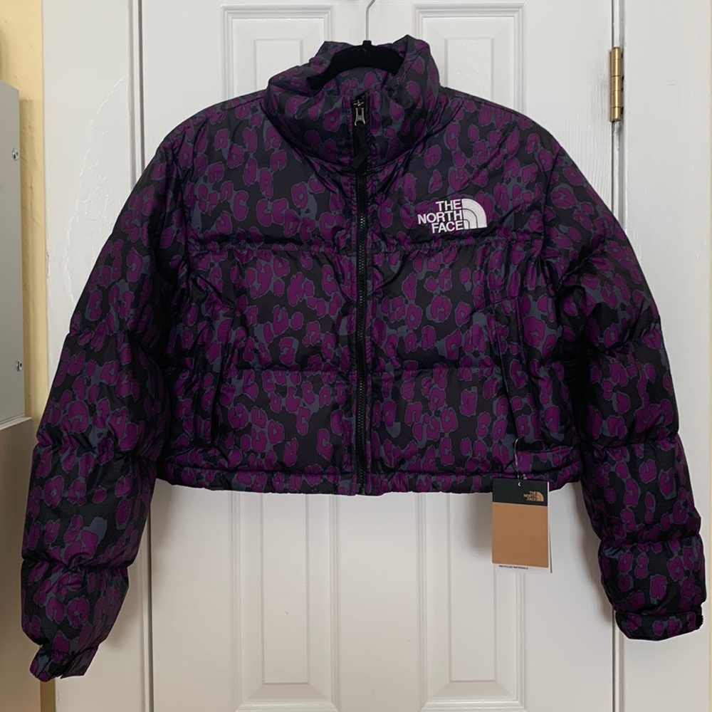 The North Face Retro 1996 Nuptse Leopard Print Cropped Short Puffer Down Jac…